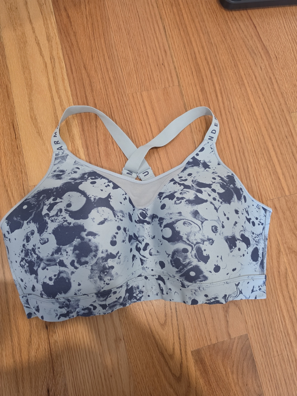 Under Armour Light Blue and Navy Splash Medium-Impact Sports Bra